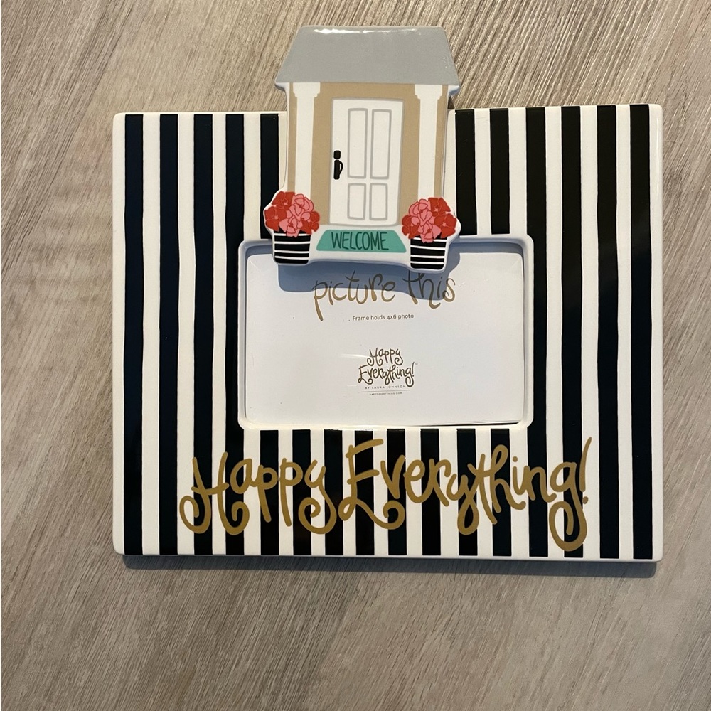 Happy Everything Black and White Stripe Frame + Mini Welcome House Attachment